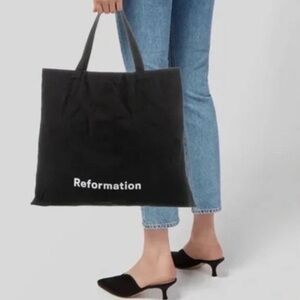 Reformation Logo Black Shopping Tote Bag Canvas Cotton